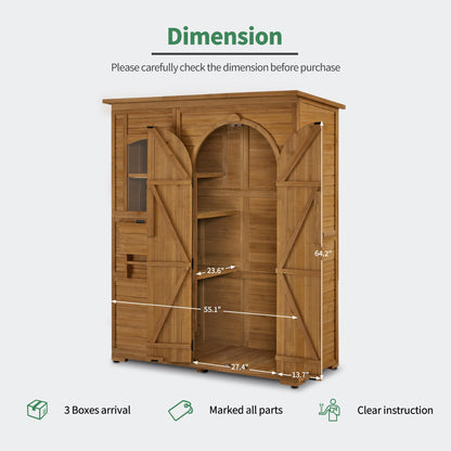 Macrout Outdoor Storage Cabinet with 3 Shelves (4.8 x 2.1 x 6.2 ft), Wood Storage Shed with Roof, Tall Garden Shed with 1 Foldable Table for Yard Patio Lawn, 1815