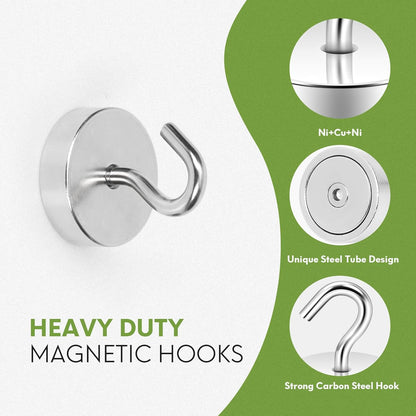 Neosmuk Magnetic Hooks - Heavy Duty 80lb+ Strong Magnet for Cruise Cabins, Refrigerators & Travel | Silver