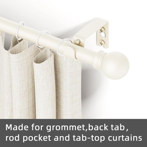 GXOACKJ Decorative Curtain Rods - Heavy Duty Metal for Windows 48 to 84 Inches | Ivory White Finish