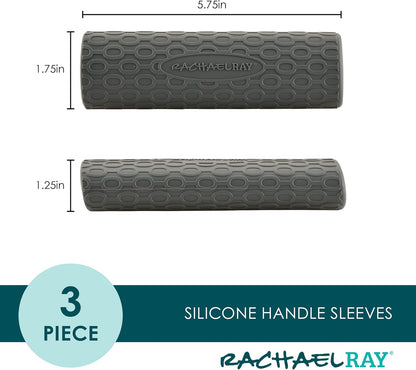 Rachael Ray Tools and Gadgets Silicone Handle/Holder Sleeve Set for Frying Pans, 3 Piece, Gray