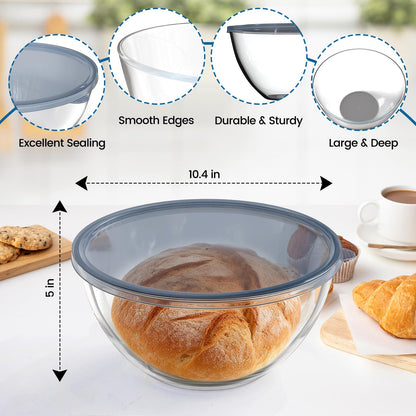 AltarreT Large Glass Bowl for Sourdough Bread Making, 4.7 Quart Glass Mixing Bowl with Lid, Clear Glass Salad Cooking Bowl Kitchen Bread Salad Storage