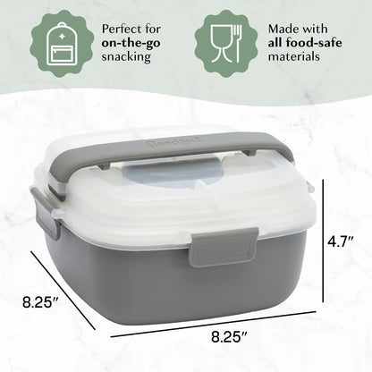 Goodful Stackable Lunch Box Container, Bento Style Food Storage with Removeable Compartments for Sandwich, Snacks, Toppings & Dressing, Leak-Proof and Made without BPA, 56-Ounce, Gray