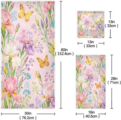Set Set 3, 1 1 1 ALAZA Chic Iris Purple Flowers and Yellow Butterflies Bath Towel Luxury Decorative of Bath Towel Hand