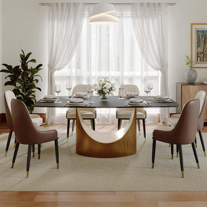 POVISON 71" Modern Dining Table for 6, Matte Black Heavy-Duty Dining Table, Sintered Stone Dining Tabletop with Bronze Carbon Steel Pedestal, 71 inch Rectangle Dining Room Table (Table Only)