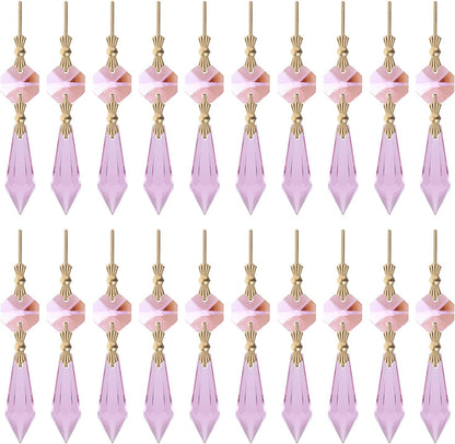 20pcs Pink Crystals Prisms Glass Tip Beads Replacement Chandelier Icicle Drop Pendants Octagon Crystal Beads Gold Pins