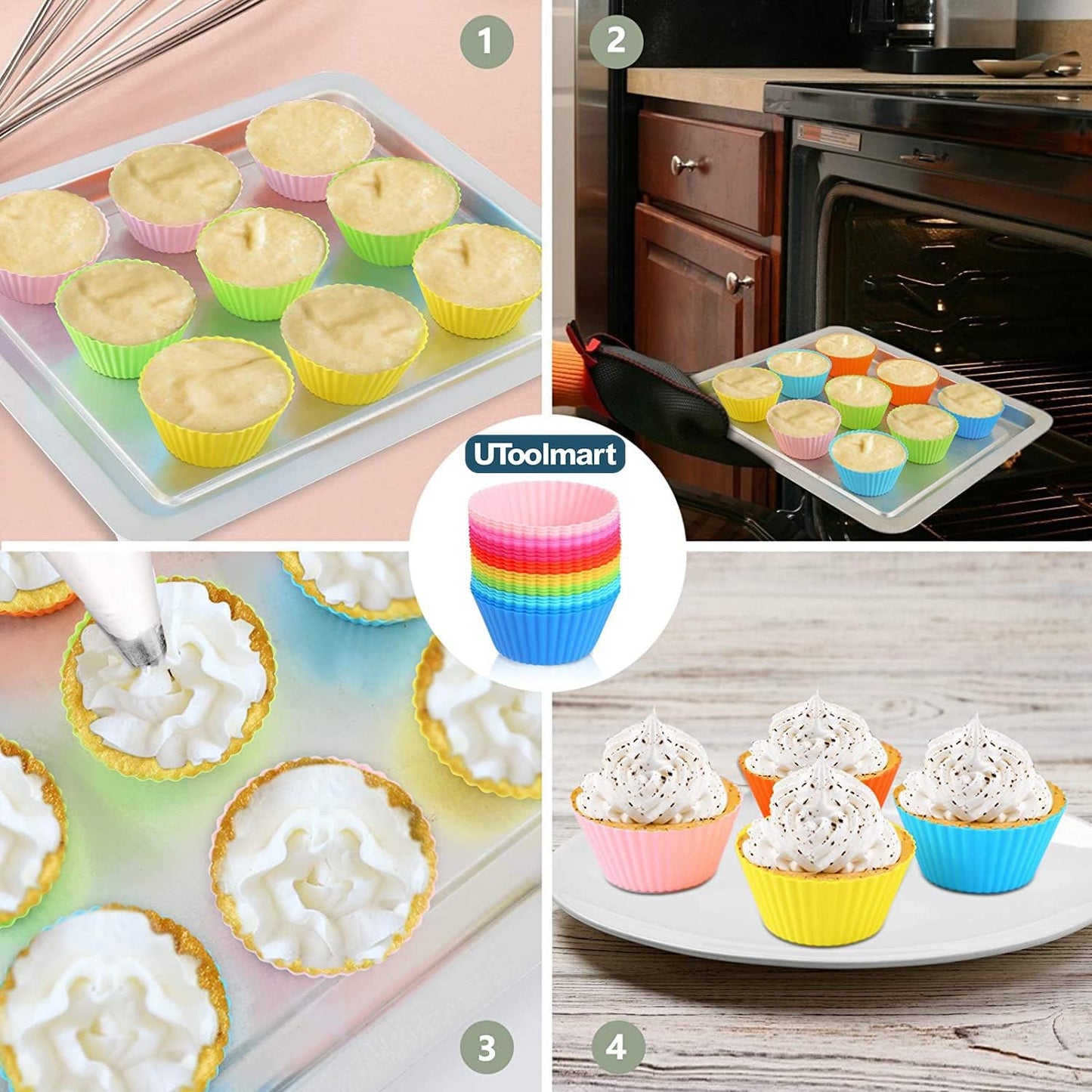 Utoolmart 5 Pcs Orange Reusable Silicone Baking Cups, Non-Stick Cake Molds for Party Supplies