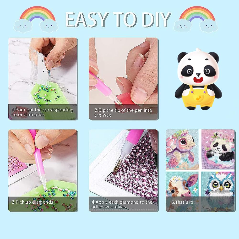 PERFECTSIGHT Cute 5D Diamond Art Kits, Kawaii DIY Painting Art for Adults Teen, 4 Pack Diamond Arts and Crafts Sets, Big Gem Full Drill Diamond Dots for Women (Animal)