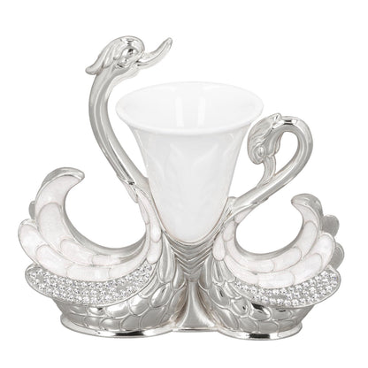Coffee Dessert Spoon Fork Set, Swan Base Holder Dinnerware Set with 6 Spoons, Luxury Exquisite Elegant Swan Shape Spoon Holder, Zinc Alloy Decorative Swan Flatware for Coffee