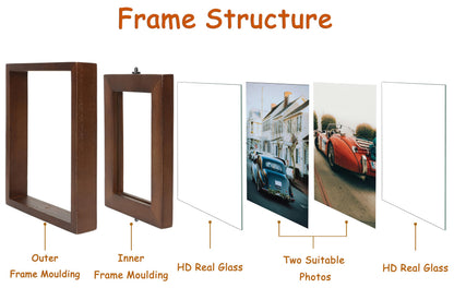 VAUWINEK 4x6 Double-Sided Rotating Floating Picture Frames (2 Pack, Teal Blue), Solid Pine Wood with Real Glass for Horizontal Vertical Standing Display Desk Tabletop Photo Frames