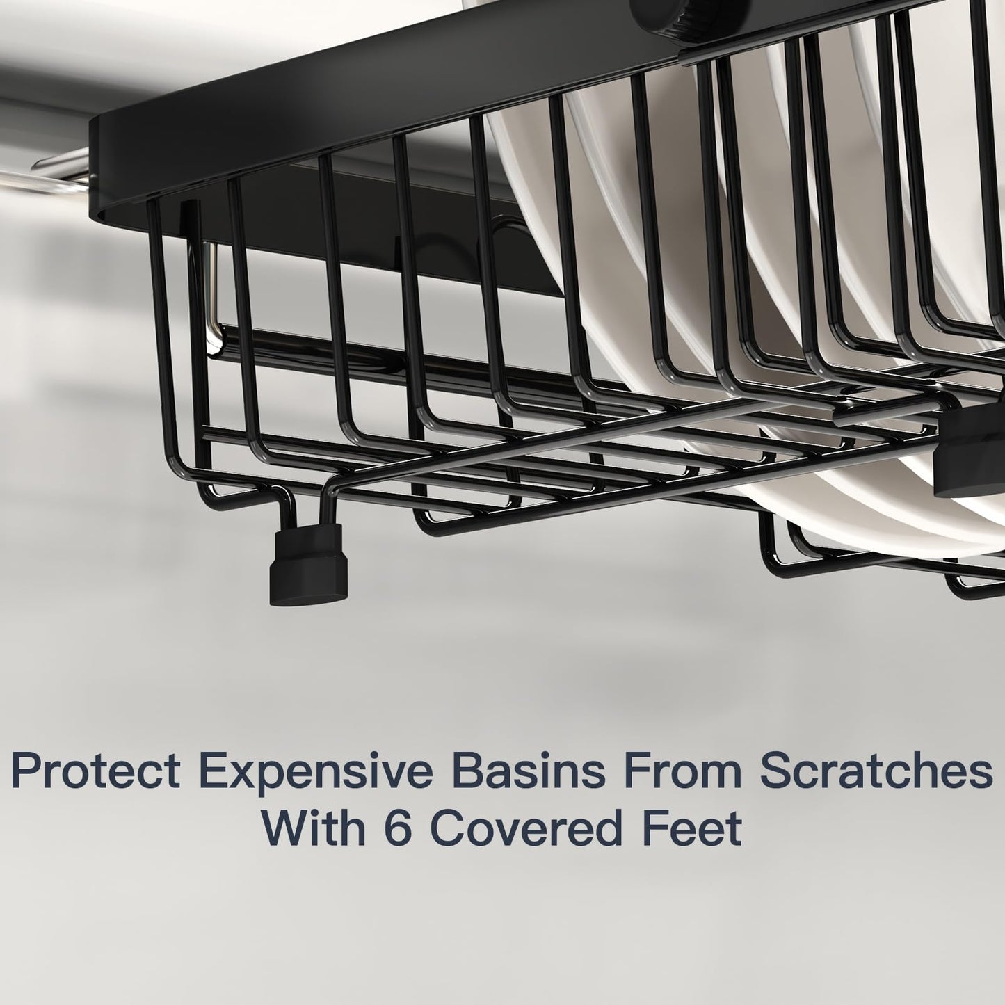 MAJALiS Expandable Stainless Steel Over The Sink Dish Drying Rack for Small Kitchen Counter Space Saving, Compact RV Plate Drainer Strainer in Black Wire Metal with Hanging Adjustable Utensil Holder