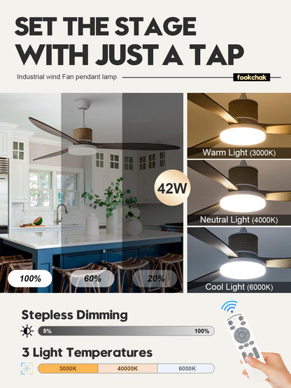 FookChak 72in Large Boho White Ceiling Fan Lights with Remote Control 42W LED Coastal Ceiling Fan with Lights 3 Blade Weathered Wood Ceiling Fans Outdoor Farmhouse for Patio Living Room Kitchen