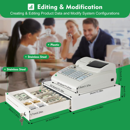 GUEYYSAN ECR100 Electronic Cash Register, 47 Keys Cash Register with High-Speed Thermal Print Head 9-Character LED Register White for Supermarket Shopping Mall Restaurant