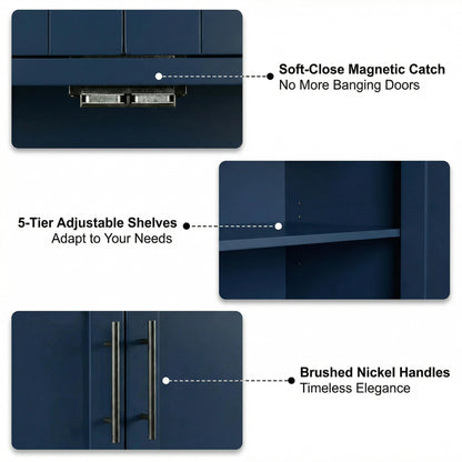 Casaphoria Kitchen Pantry Cabinet, 67" Tall Freestanding Kitchen Cabinet with 4 Adjustable Shelves, 28" W Storage Cabinet for Kitchen Pantry Organization (Navy Blue, Single)