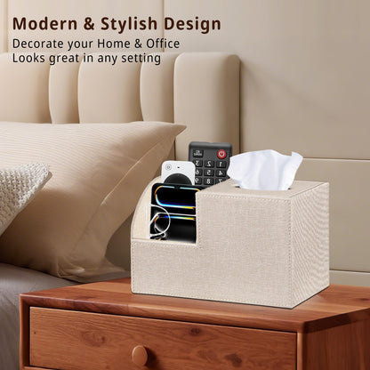 PU Leather Square Tissue Box Cover - Multi-Functional Tissue Box Holder, Tissue Box Cover with Storage,Tissue and Remote Control Holder, Cube Tissue Box Organizer Bedroom Nightstand End Table