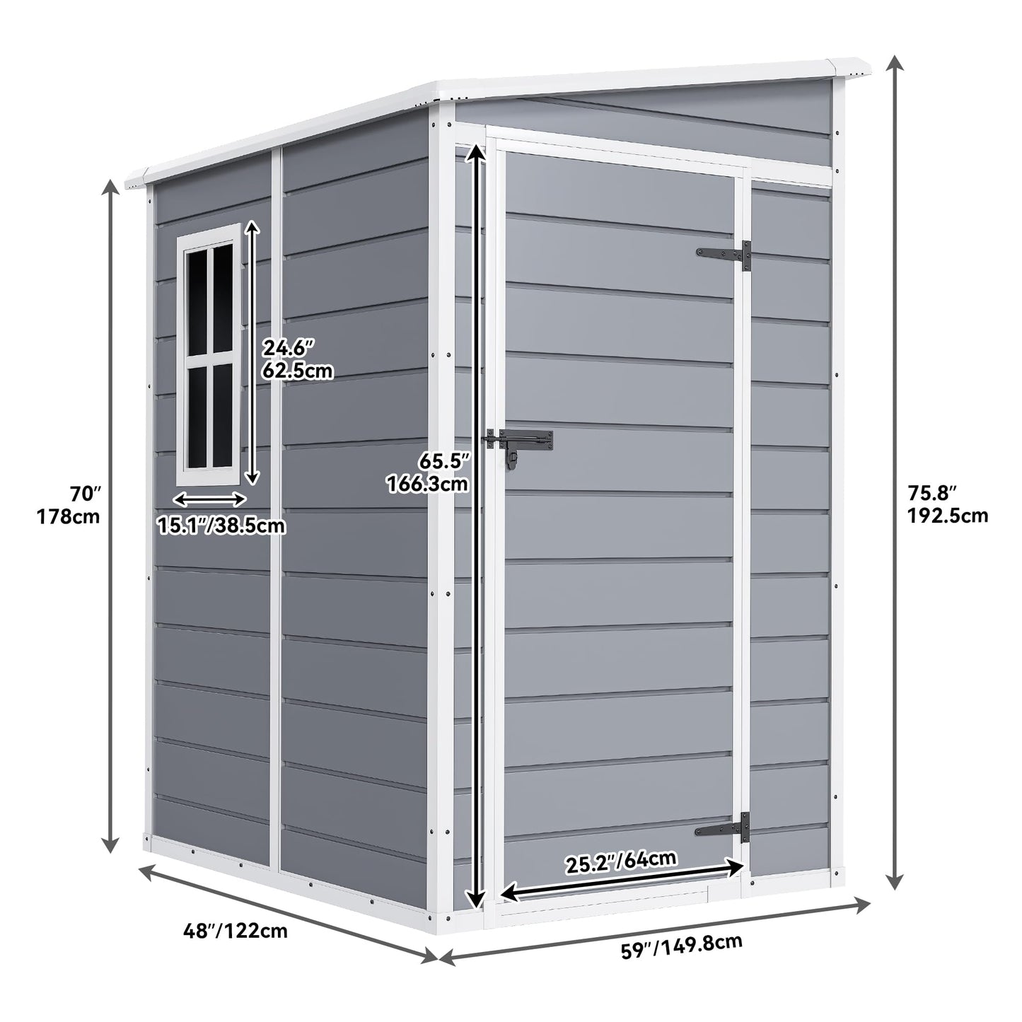 DWVO 5x4ft Resin Outdoor Storage Shed with Floor, Large Waterproof Lockable Storage Shed with Window, Plastic Outside Tool Storage for Garden Backyard Patio Lawn (Gray)