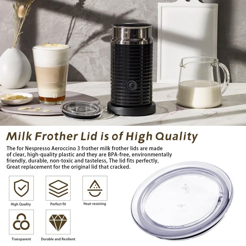 93271 Replacement for Nespresso Aeroccino 3 3R Milk Frother Lid Cover Seal, Lid Cover/Milk Frother Lid Cover fit Parts MS-623697 and 3593 & 3594