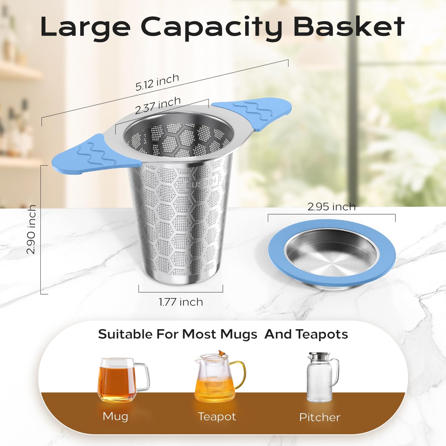 CTIANWXY Tea Infuser for Loose Leaf Tea,18/8 Stainless Steel Tea Infuser with Heat Proof Silicone Handles,Extra Fine Mesh Tea Strainers Filter Fine Tea Leaves Effectively,Fits TeaPots/Mugs-4Pack
