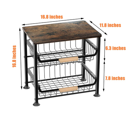 NiuYichee 3-layer Kitchen Fruit Storage Basket Snack Rack, Countertop & Desktop Pull-out Metal Basket with Handle, Organizers