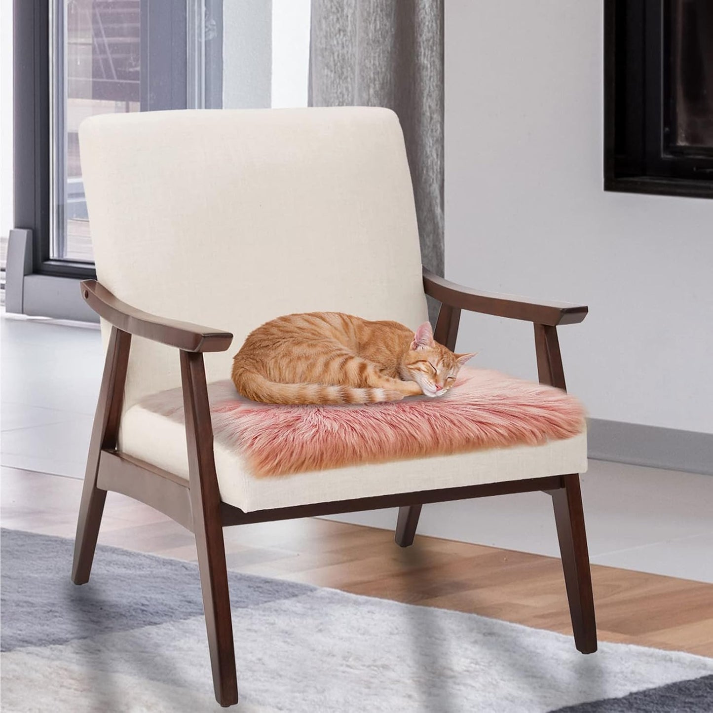 2 (1.6ft 1.6ft) Softlife Pink Faux Fur Sheepskin Chair Cover PCs Seat Cushion Pad Super Soft Area Rugs for Living