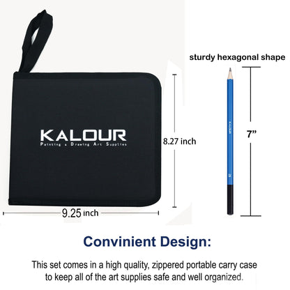 KALOUR 33 Pro Drawing Kit Sketching Pencils Set,Portable Zippered Travel Case-Charcoal Pencils, Sketch Pencils, Charcoal Stick,Sharpener,Eraser.Art Supplies for Artists Beginner Adults Teens