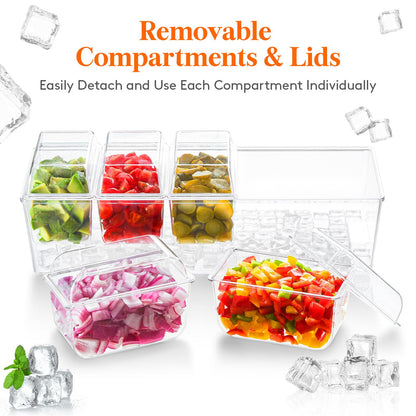 Lifewit Taco Bar Serving Set for Party with 5 x 20 oz Containers & Components, Ice Chilled Condiment Caddy Organizer, Garnish Serving Tray Platter for Mimosa Bar Accessories, Fruit, Salad, Food