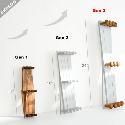 SKOLOO Large Hat Rack for Wall, Wooden Accordion Wall Hanger, Modern, Expandable Coat Hooks, Hat Display Rack for Home, Office, and Studio, 11 Peg, Natural & White