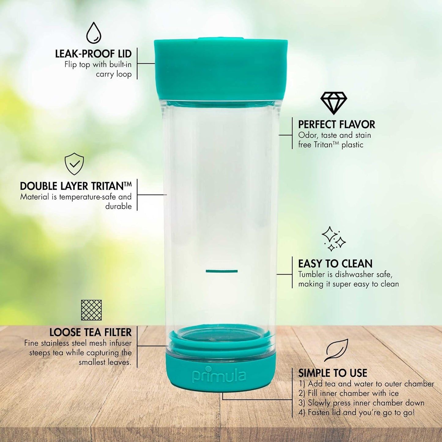 Primula Press & Go Iced Tea Brew Tumbler, 16 oz, Teal