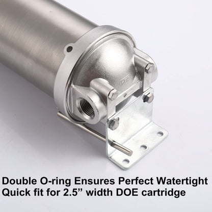 Amwater NSF/ANSI 42 Stainless Steel Whole House Water Filter Housing, 10" x 2.5" Sediment Water Filter System for Heavy Duty, Well & City Water, 3/4" NPT Port, Drain Valve Style C(Square Head)