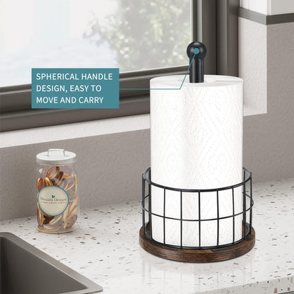 YINMIT Wood Paper Towel Holder Countertop, Farmhouse Paper Towel Holder with Heavy Duty Base, Wooden Paper Towel Holders, Paper Towel Holders for Kitchen, Fits Standard and Large Size Rolls