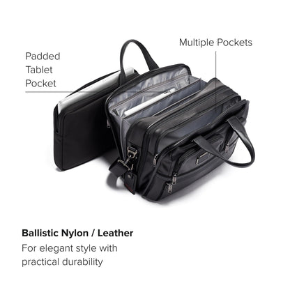 TUMI - Alpha Medium 15" Expansion Laptop Briefcase - Professional Briefcase for Commute or Travel - Padded Compartment Fits up to 15" Screen - Black Leather