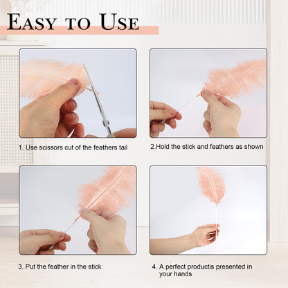 80pcs 15-17 inches (38-43 cm) Natural Bulk Ostrich Feathers Kit. Kits Contain 8-10 inches of Feathers and 7 inches of White Feather Sticks.for Various DIY Projects. (Champagne, 8-10-Inch)
