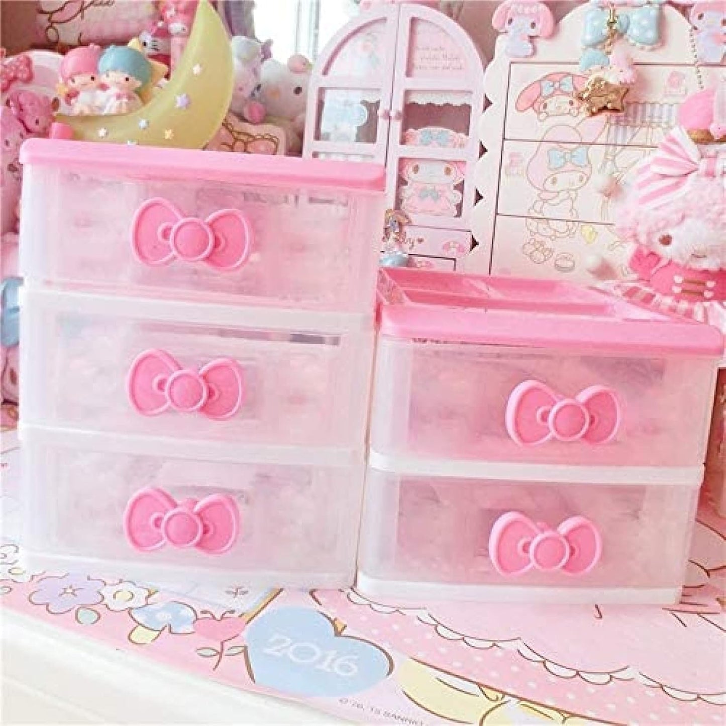 PEXIZUAN Kawaii Desk Organizer, Makeup Organizer, Room Accessories, 3 Layers