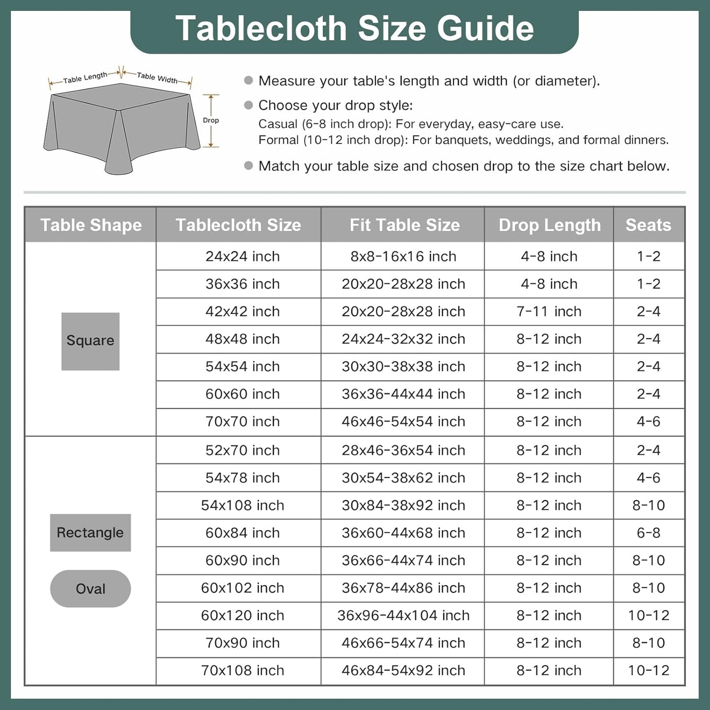 24 24 Inch Wolkemer Farmhouse Faux Linen Square Tablecloth x - Water Resistant Table Cloth Washable Wipeable Table