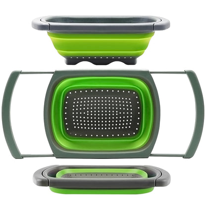 Qimh Colander collapsible, Colander Strainer Over The Sink Vegetable Fruit Strainer Basket (6 Quart) with Extendable Handles, New Kitchen Essentials