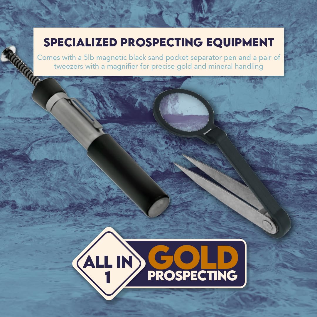 SE 11-Piece Gold Panning Kit - Complete Prospecting Set with Pans, Sieves, Tweezers, Glass Bottles, Sand Magnet, and More - Ideal for Beginners and Enthusiasts - GP5-KIT111