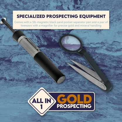 SE 11-Piece Gold Panning Kit - Complete Prospecting Set with Pans, Sieves, Tweezers, Glass Bottles, Sand Magnet, and More - Ideal for Beginners and Enthusiasts - GP5-KIT111