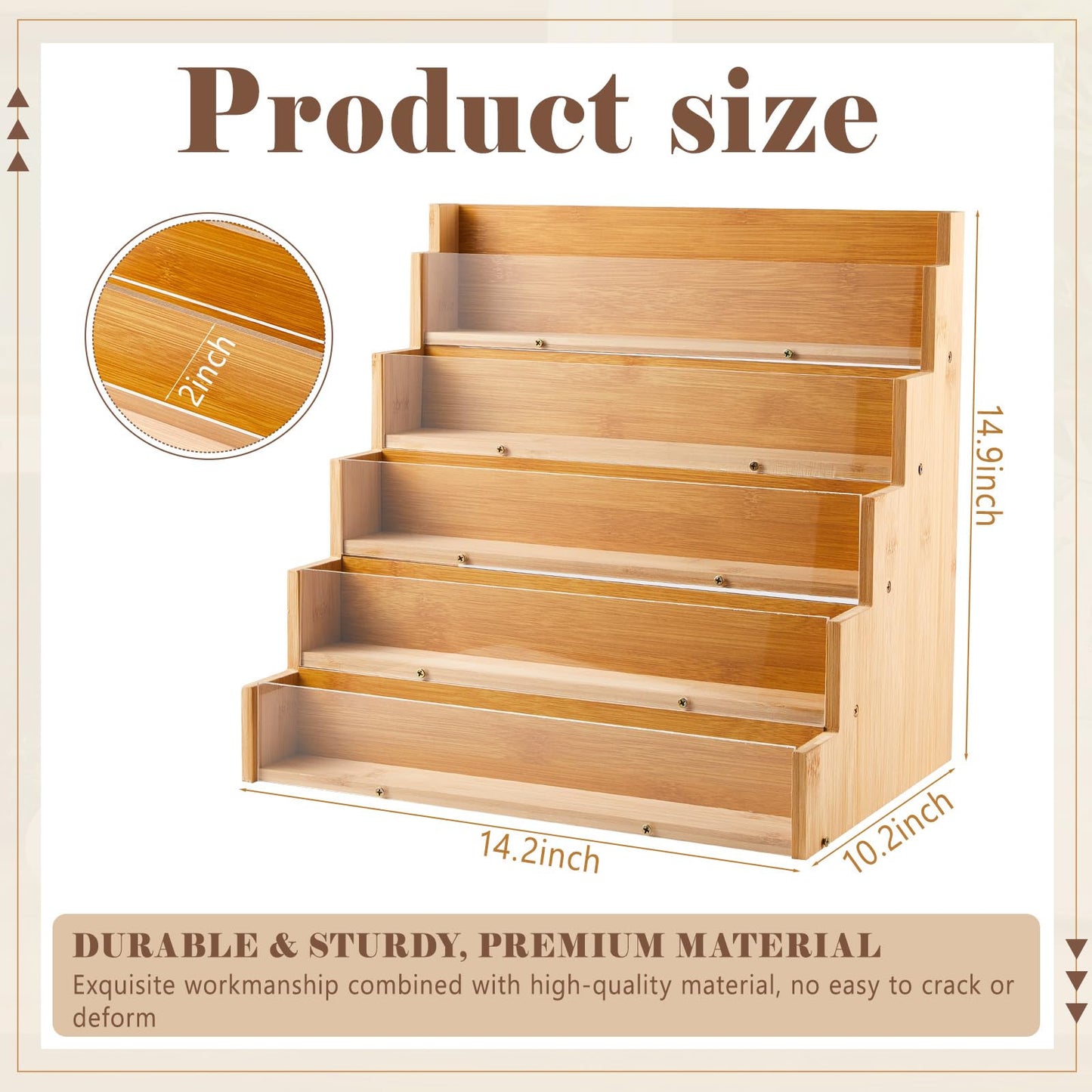 Yuntau 5 Tier Greeting Card Display Stand Wood Color Bamboo and Acrylic Sticker Display Stand Trading Card Holder Retail Photos Shelf for Vendors Craft Collection & Show