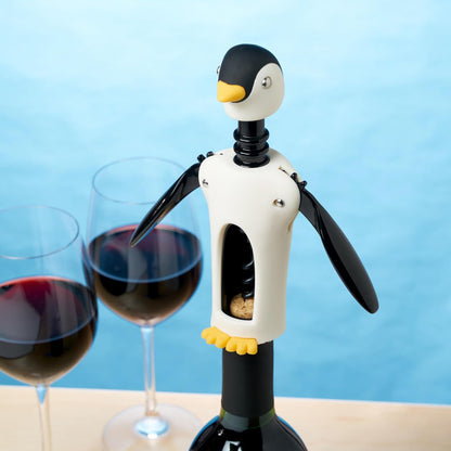 True Zoo Multicolor Winged Penguin Corkscrew, Soft-Touch Wine Bottle Opener Kit, 8.25"