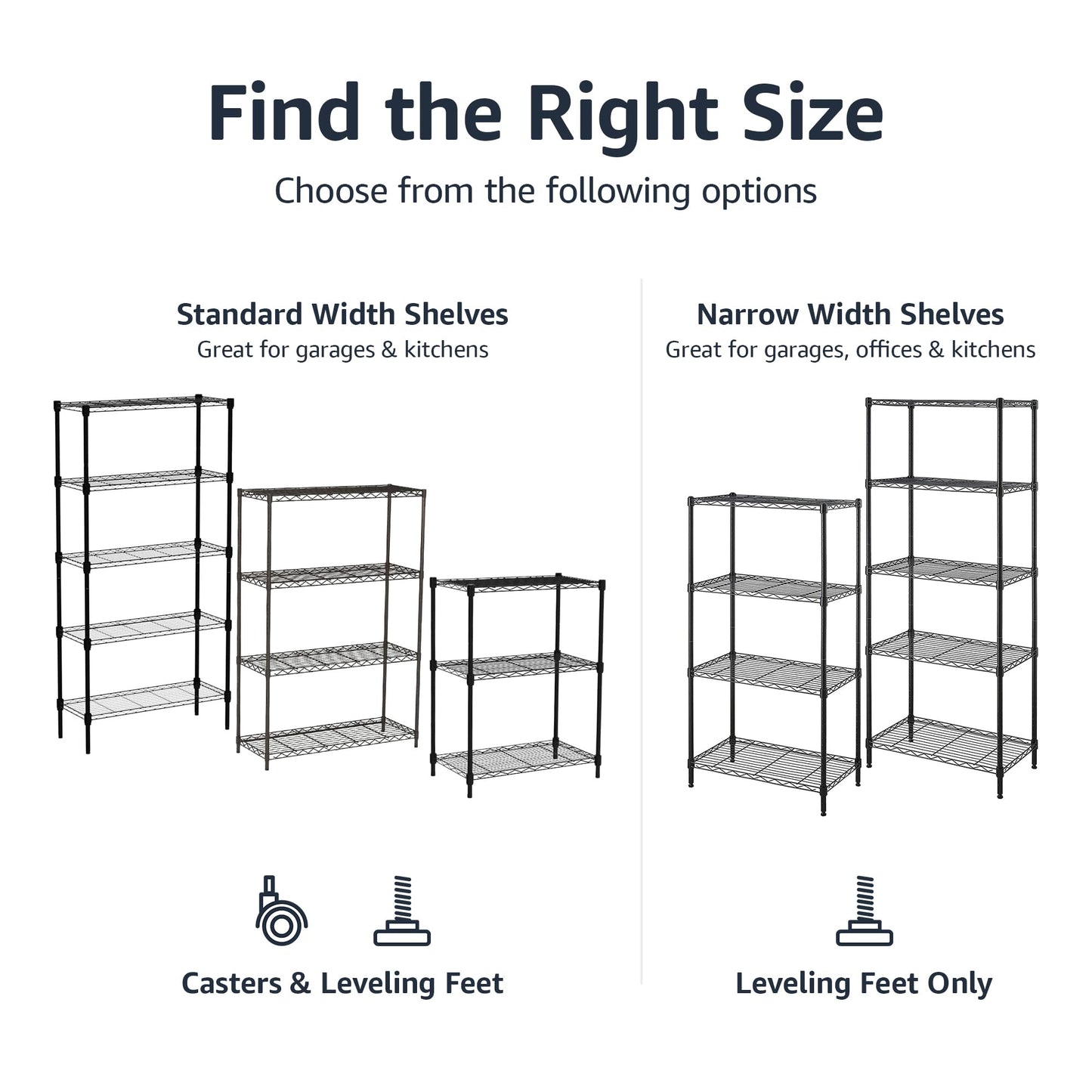 Amazon Basics 4-Shelf Steel Wire Storage Shelves for Garage, Adjustable Metal Shelving Unit, 200 lbs Per Shelf, 23.2" W x 48" H x 13.4" D, Black