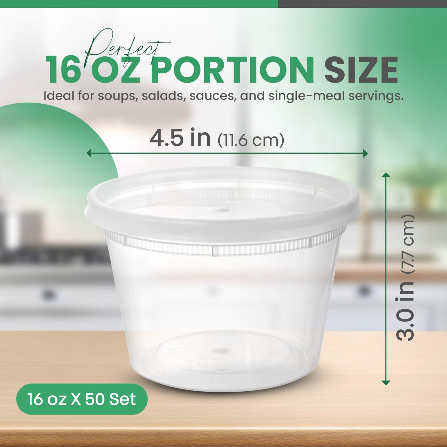 Koppochef 16oz Deli Containers [50 Pack], Leakproof and Durable, Microwave Dishwasher Freezer Safe, Stackable Storage Deli Containers with Lids, BPA Free and Recyclable
