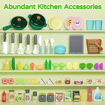 Letapapa Kids Play Kitchen Set, Kitchen Toys with Realistic Sound & Light, Cooking Stove, Sink, Play Food and Kitchen Accessories, Kitchen Playset Gifts for Toddlers Girls Boys