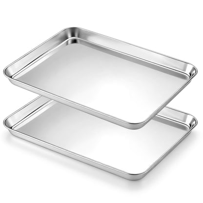 Onader Baking Sheet Set of 2, 12.5" x 9.7" Food-Grade Stainless Steel Quarter Sheet Pans for Baking, Metal Cookie Toaster Oven Pan Tray, Heavy Duty & Dishwasher Safe