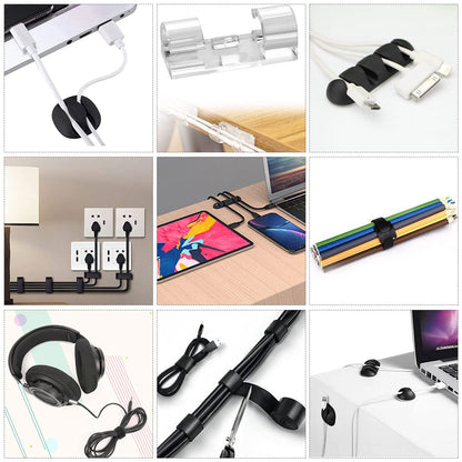 N NOROCME Cord Management Organizer Kit 4 Cable Sleeve Split with 41Self Adhesive Clips Holder, 10pcs and 2 Roll Self tie 100 Fastening Ties for TV Office Car Desk Home Black