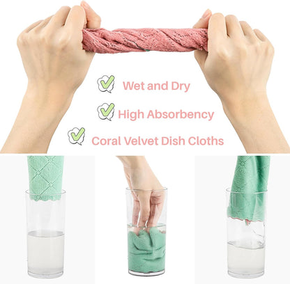 17PCS MAQIHAN Coral Velvet Dish Towels - Super Absorbent Kitchen Towels Microfiber Washcloths Cleaning Rags, Washable