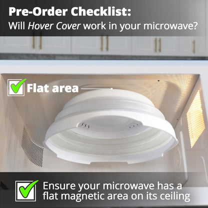 HOVER COVER Magnetic Microwave Splatter Cover with High Power, Strongest Magnetic Grip, Collapsible 12-Inch BPA-Free Food Lid, Vented Plate Guard, Dishwasher Safe, Space-Saving Storage - White