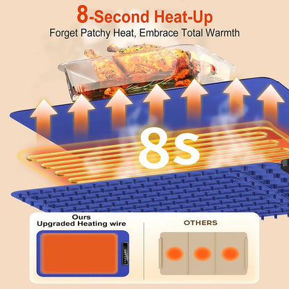 Warming Mat for Food, Electric Warming Tray for Dishes, Portable Heating Pad with 6 Hours Shut-Off, Silicone Food Warmer for Buffet, Party and Countertop with 4 Temperature Levels and Smart Timer