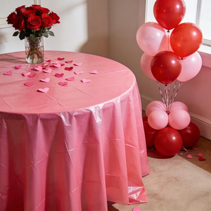 CIEOVO 12 Pcs Valentine's Day Plastic Tablecloths, Disposable Round Red Pink Table Cover 84 Inch Waterproof Table Covers for Valentine's Day Family Wedding Birthday Bridal Shower Party Decorations