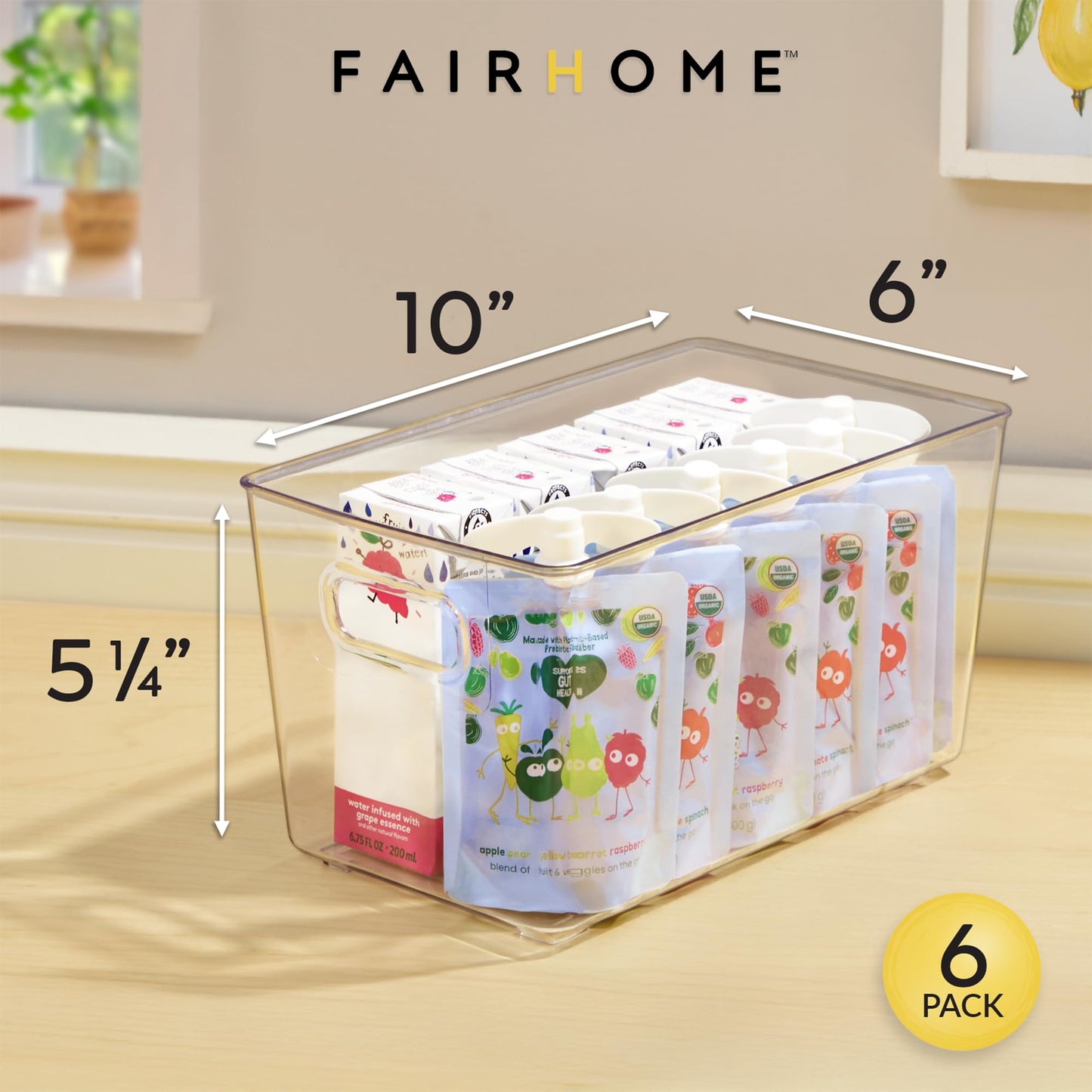 FairHome Set of 6 Clear Plastic Storage Bins With Handles, Containers To Organize Pantry, Fridge, Cabinet, Kitchen, Countertop, Closet, Cupboard, Home Organization and Storage