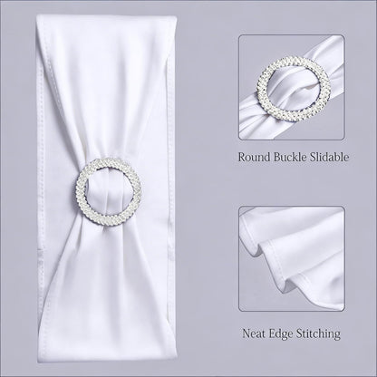 Skiennix White Spandex Chair Sashes - Pack of 50 Stretch Bands for Weddings & Events