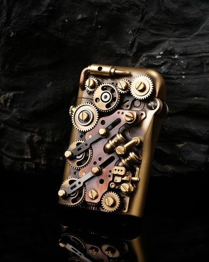 Classic Retro Automatic Ejection Steampunk Kerosene Lighter, Brass, Flint, Grinding Wheel, Gear, Linkage, Mechanical, Complex, Collectible, Men's Gift, Thorens Steampunk-Twin Torque (Bottom-Fill)